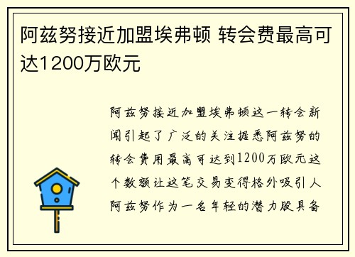 阿兹努接近加盟埃弗顿 转会费最高可达1200万欧元