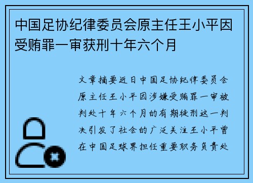 中国足协纪律委员会原主任王小平因受贿罪一审获刑十年六个月